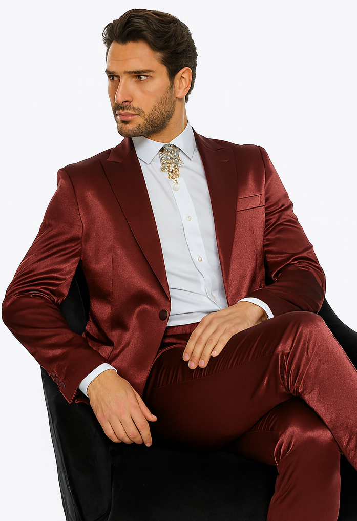 Rossi Man LEO RM1608 Men’s Slim Fit 3-Piece Dark Red Suit - Formalwear for Special Events at USA Men's Outlet