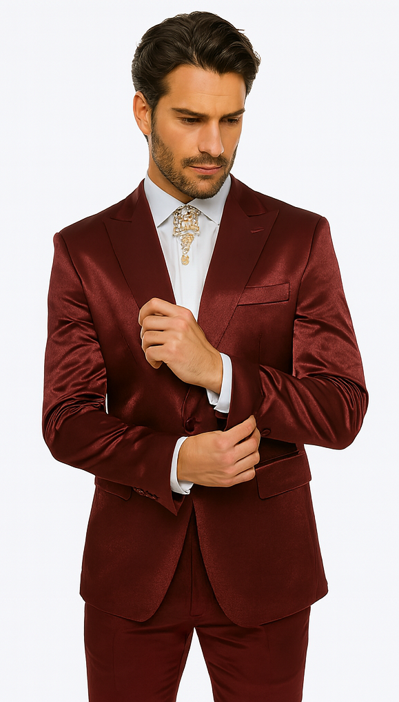 Rossi Man LEO RM1608 Men’s Slim Fit 3-Piece Dark Red Suit - Formalwear for Special Events at USA Men's Outlet