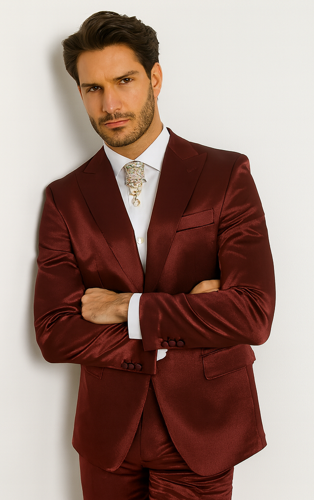 Rossi Man LEO RM1608 Men’s Slim Fit 3-Piece Dark Red Suit - Formalwear for Special Events at USA Men's Outlet