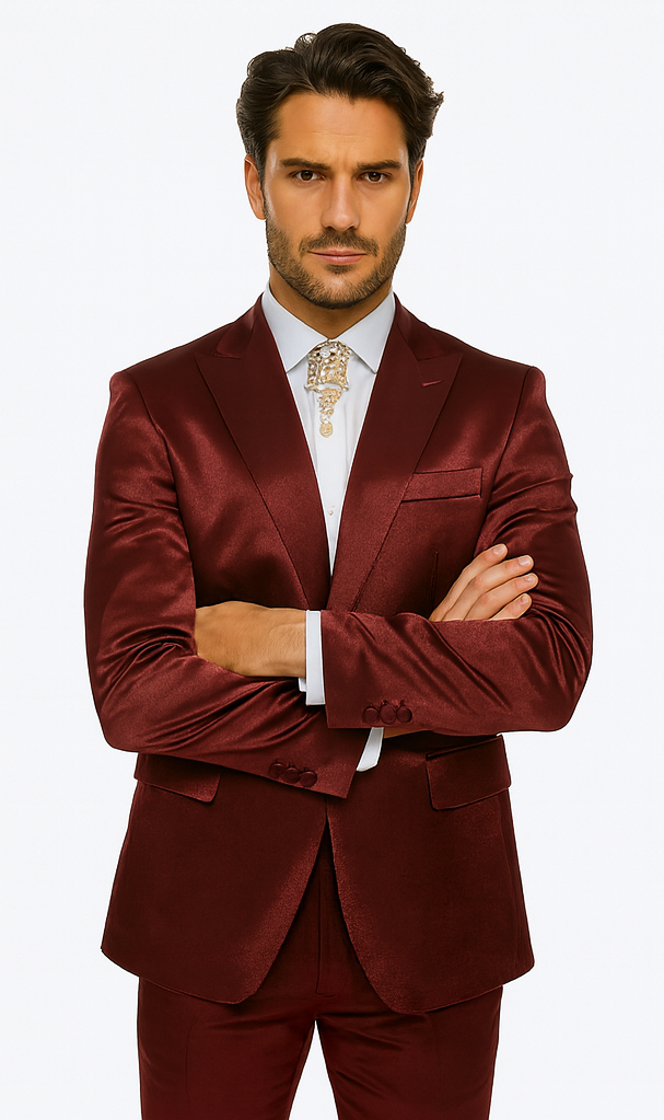 Rossi Man LEO RM1608 Men’s Slim Fit 3-Piece Dark Red Suit - Formalwear for Special Events at USA Men's Outlet