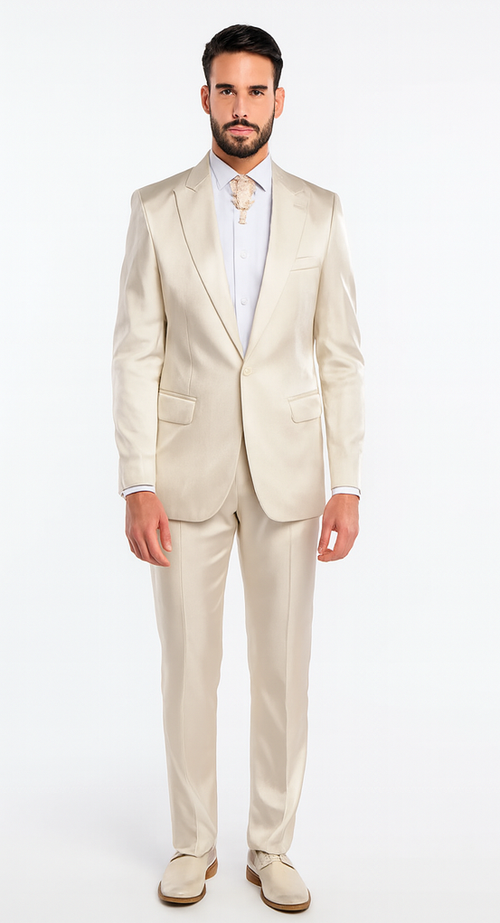Rossi Man LEO RM1609 Men’s Slim Fit 3-Piece Cream Suit - Formalwear for Special Occasions | USA Men's Outlet