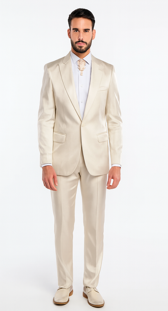 Rossi Man LEO RM1609 Men’s Slim Fit 3-Piece Cream Suit - Formalwear for Special Occasions | USA Men's Outlet