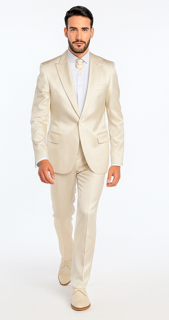 Rossi Man LEO RM1609 Men’s Slim Fit 3-Piece Cream Suit - Formalwear for Special Occasions | USA Men's Outlet
