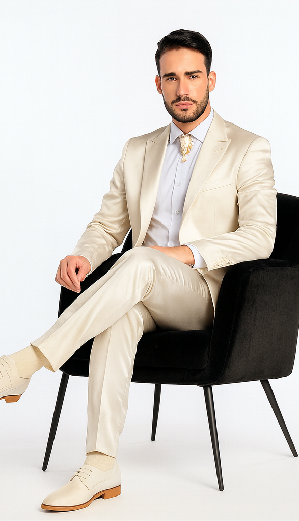 Rossi Man LEO RM1609 Men’s Slim Fit 3-Piece Cream Suit - Formalwear for Special Occasions | USA Men's Outlet