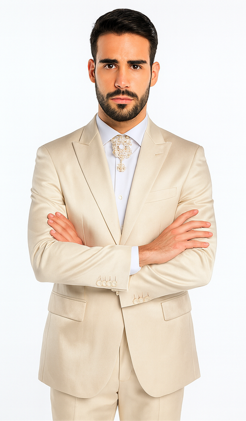 Rossi Man LEO RM1609 Men’s Slim Fit 3-Piece Cream Suit - Formalwear for Special Occasions | USA Men's Outlet