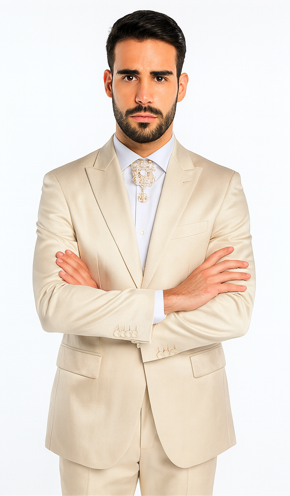 Rossi Man LEO RM1609 Men’s Slim Fit 3-Piece Cream Suit - Formalwear for Special Occasions | USA Men's Outlet