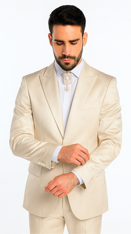 Rossi Man LEO RM1609 Men’s Slim Fit 3-Piece Cream Suit - Formalwear for Special Occasions | USA Men's Outlet
