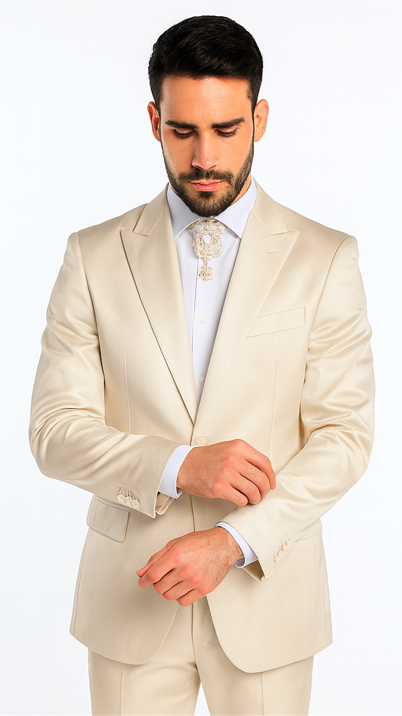 Rossi Man LEO RM1609 Men’s Slim Fit 3-Piece Cream Suit - Formalwear for Special Occasions | USA Men's Outlet