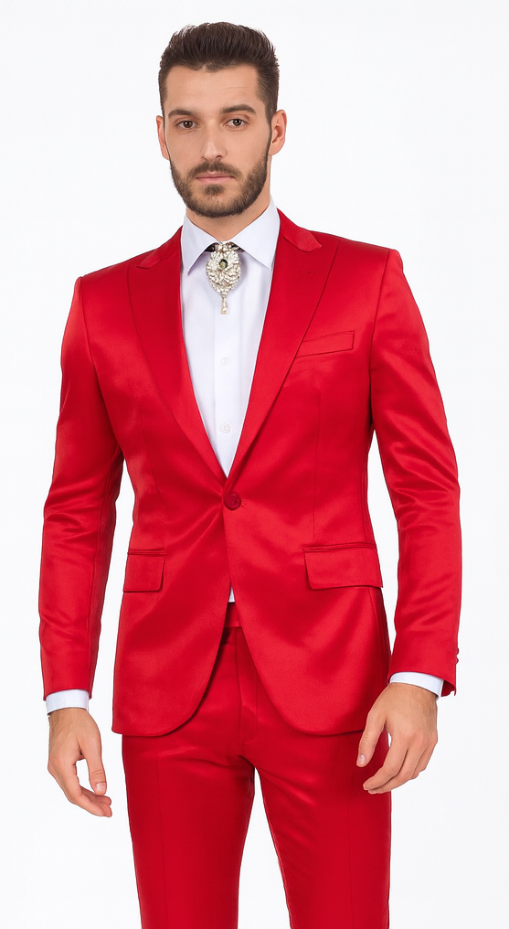 Rossi Man LEO RM1621 Men’s Slim Fit 3-Piece Red Designer Suit - Formalwear for Special Events USA Men's Outlet