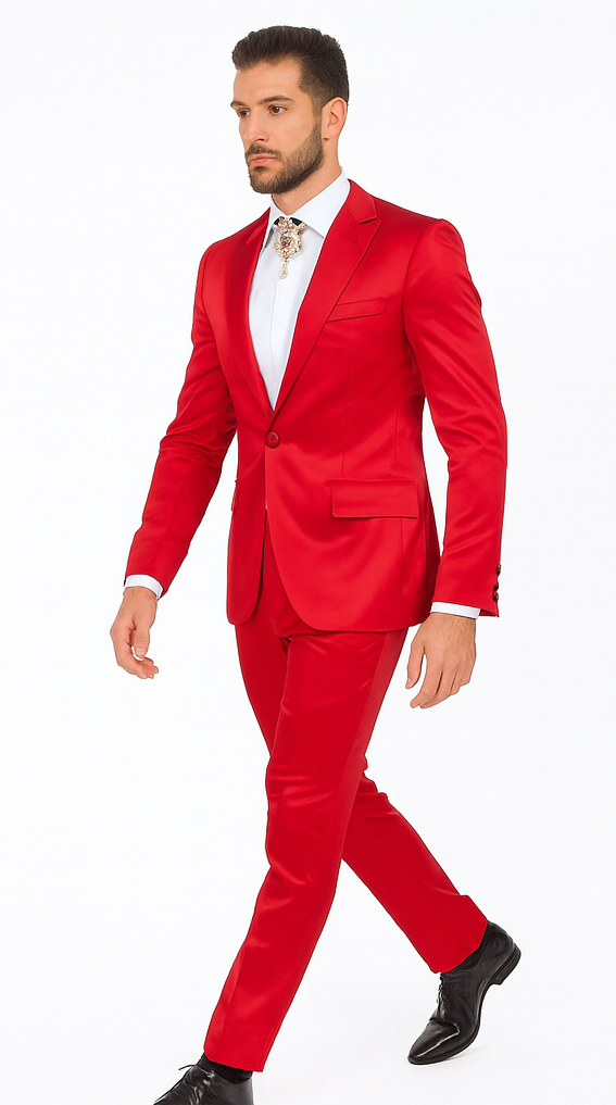 Rossi Man LEO RM1621 Men’s Slim Fit 3-Piece Red Designer Suit - Formalwear for Special Events USA Men's Outlet