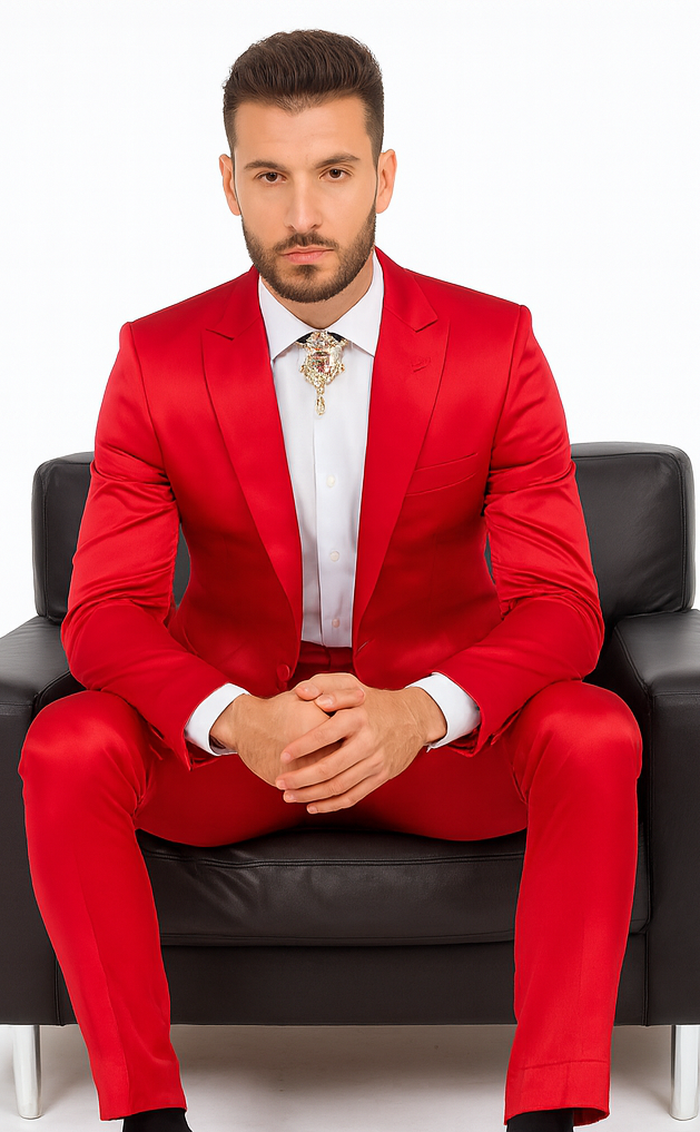 Rossi Man LEO RM1621 Men’s Slim Fit 3-Piece Red Designer Suit - Formalwear for Special Events USA Men's Outlet