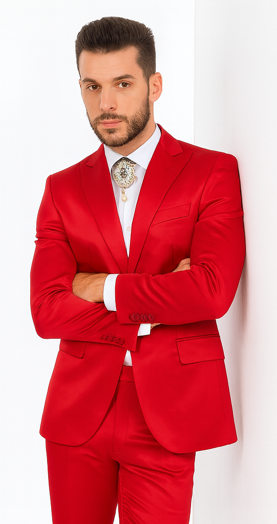Rossi Man LEO RM1621 Men’s Slim Fit 3-Piece Red Designer Suit - Formalwear for Special Events USA Men's Outlet