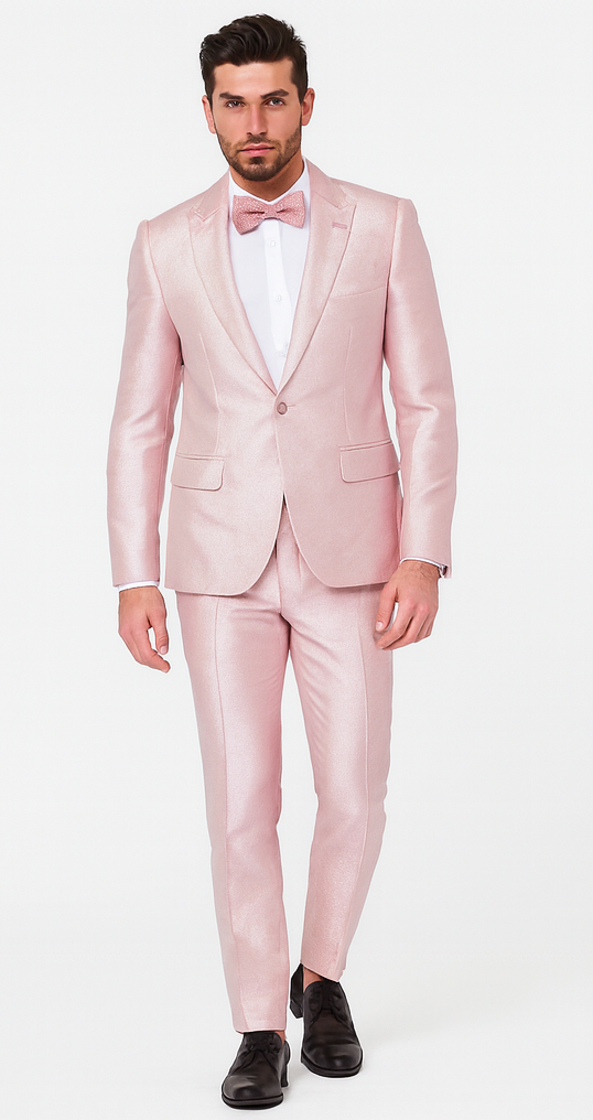 Rossi Man LEO RM1641 Men’s Slim Fit 3-Piece Pink Shimmer Suit - Formalwear for Special Events USA Men's Outlet