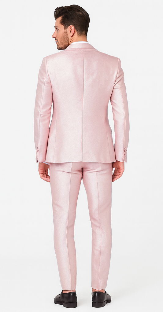 Rossi Man LEO RM1641 Men’s Slim Fit 3-Piece Pink Shimmer Suit - Formalwear for Special Events USA Men's Outlet