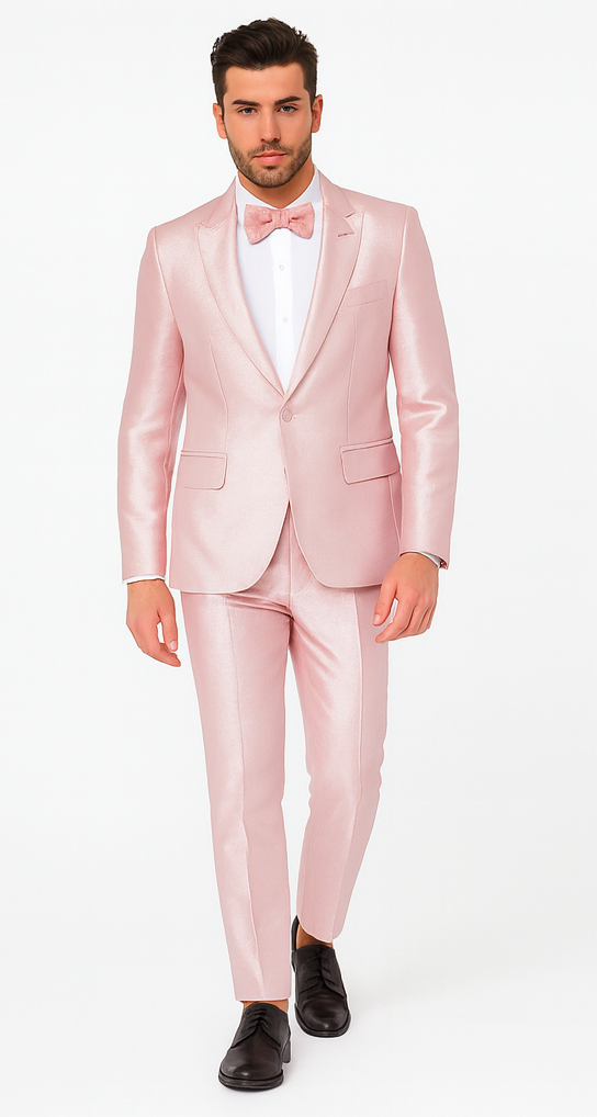 Rossi Man LEO RM1641 Men’s Slim Fit 3-Piece Pink Shimmer Suit - Formalwear for Special Events USA Men's Outlet