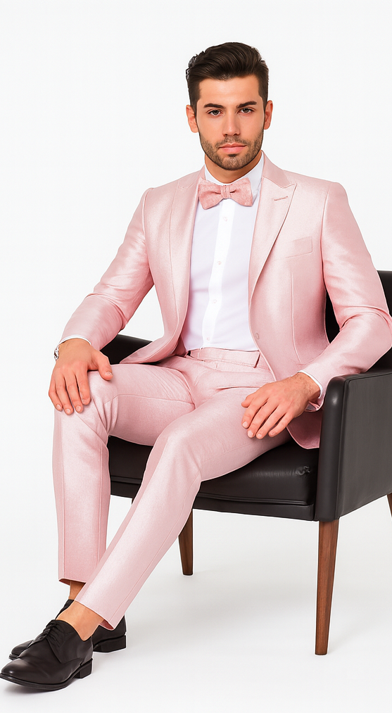 Rossi Man LEO RM1641 Men’s Slim Fit 3-Piece Pink Shimmer Suit - Formalwear for Special Events USA Men's Outlet