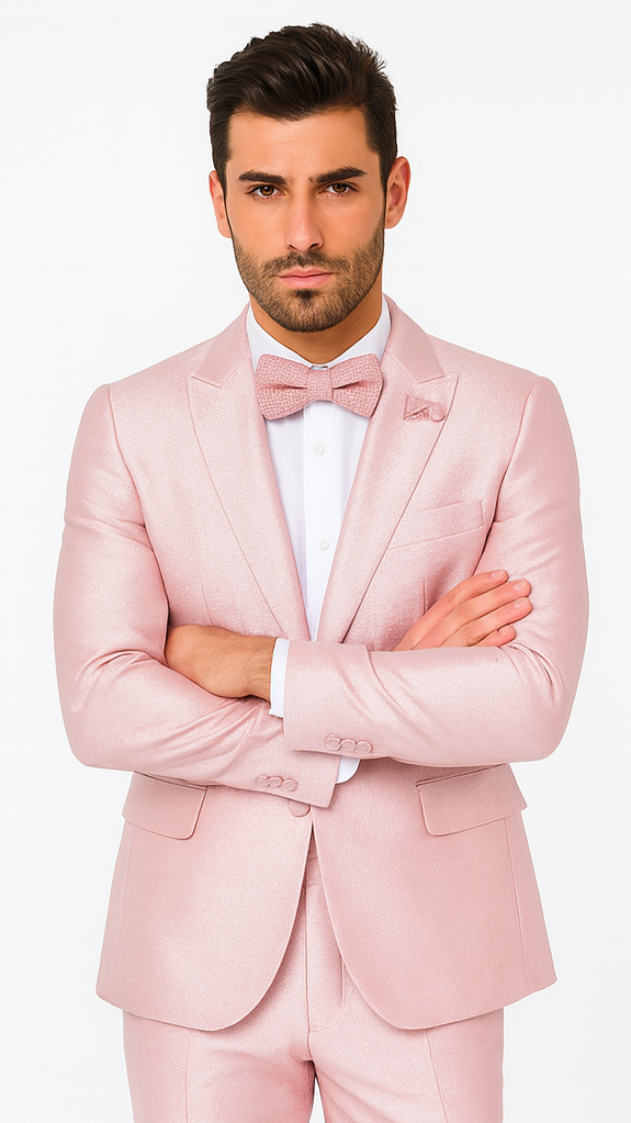 Rossi Man LEO RM1641 Men’s Slim Fit 3-Piece Pink Shimmer Suit - Formalwear for Special Events USA Men's Outlet