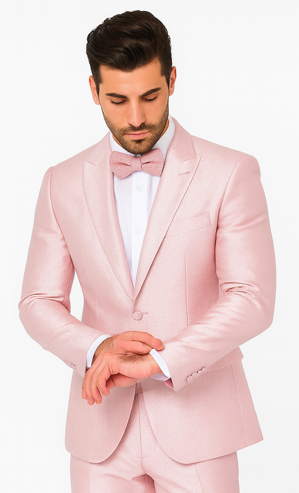 Rossi Man LEO RM1641 Men’s Slim Fit 3-Piece Pink Shimmer Suit - Formalwear for Special Events USA Men's Outlet