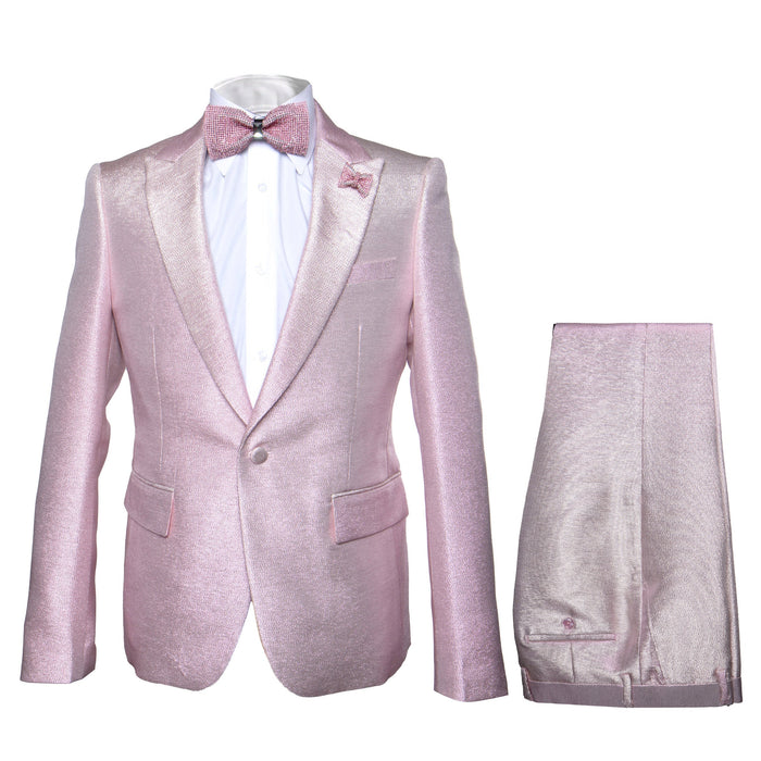Rossi Man LEO RM1641 Men’s Slim Fit 3-Piece Pink Shimmer Suit - Formalwear for Special Events USA Men's Outlet