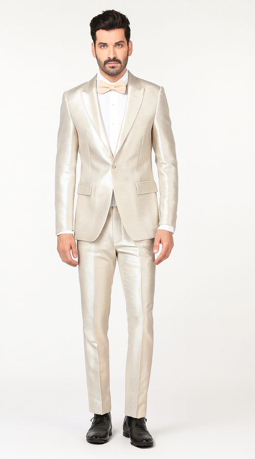 Rossi Man LEO RM1642 Men’s Slim Fit 3-Piece Off-White Shimmer Suit - Formalwear for Special Events - USA Men's Outlet