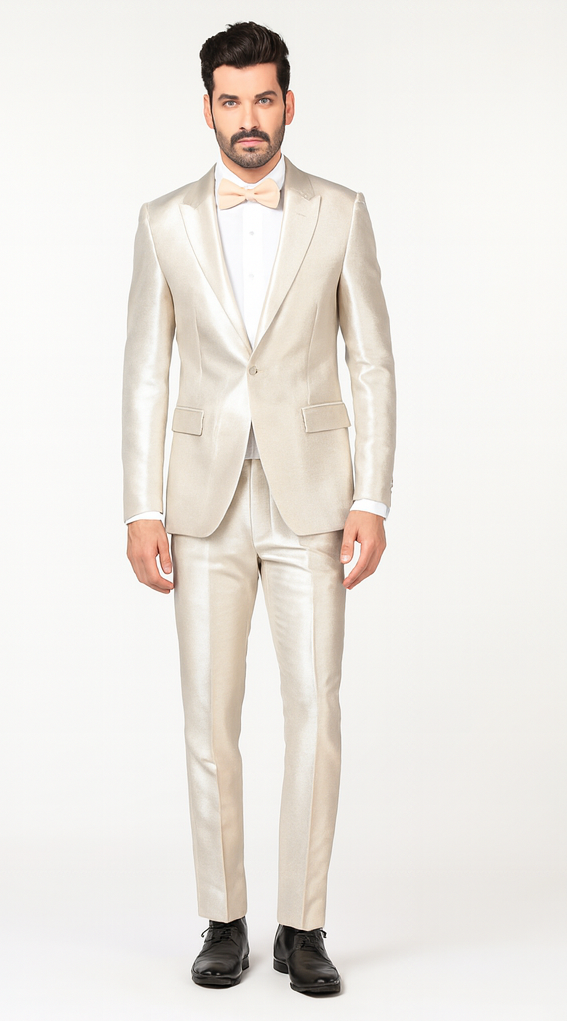 Rossi Man LEO RM1642 Men’s Slim Fit 3-Piece Off-White Shimmer Suit - Formalwear for Special Events - USA Men's Outlet
