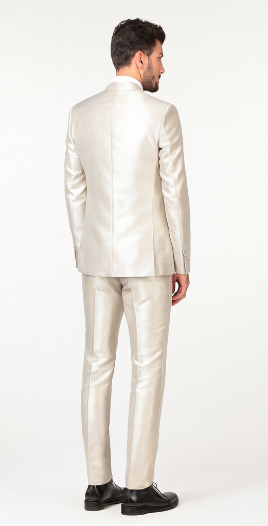 Rossi Man LEO RM1642 Men’s Slim Fit 3-Piece Off-White Shimmer Suit - Formalwear for Special Events - USA Men's Outlet