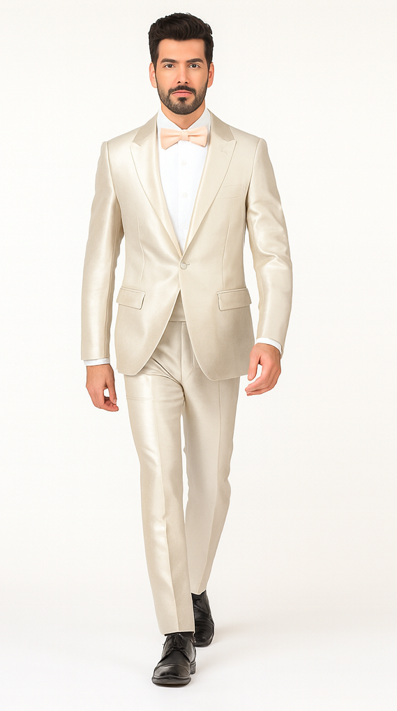 Rossi Man LEO RM1642 Men’s Slim Fit 3-Piece Off-White Shimmer Suit - Formalwear for Special Events - USA Men's Outlet