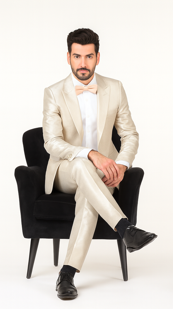 Rossi Man LEO RM1642 Men’s Slim Fit 3-Piece Off-White Shimmer Suit - Formalwear for Special Events - USA Men's Outlet