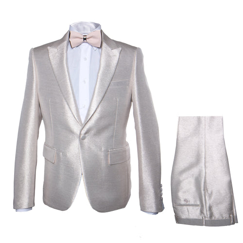 Rossi Man LEO RM1642 Men’s Slim Fit 3-Piece Off-White Shimmer Suit - Formalwear for Special Events - USA Men's Outlet