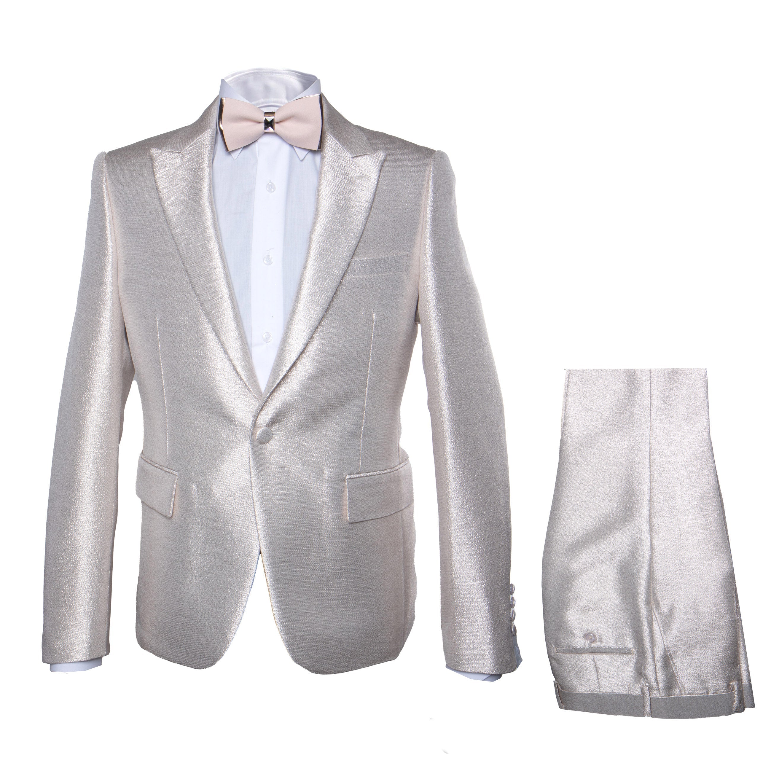Rossi Man LEO RM1642 Men’s Slim Fit 3-Piece Off-White Shimmer Suit - Formalwear for Special Events - USA Men's Outlet