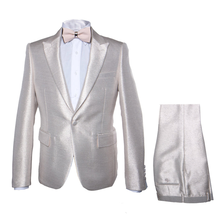 Rossi Man LEO RM1642 Men’s Slim Fit 3-Piece Off-White Shimmer Suit - Formalwear for Special Events - USA Men's Outlet