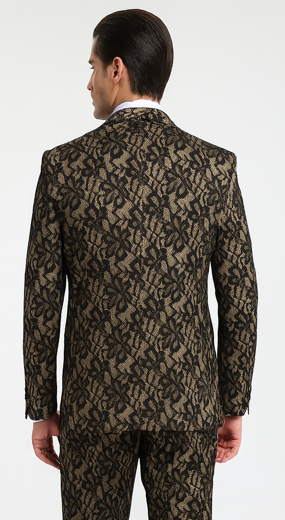Rossi Man LEO RM1901 Men’s Slim Fit 3-Piece Gold & Black Designer Tuxedo - Formalwear for Events by USA Men's Outlet