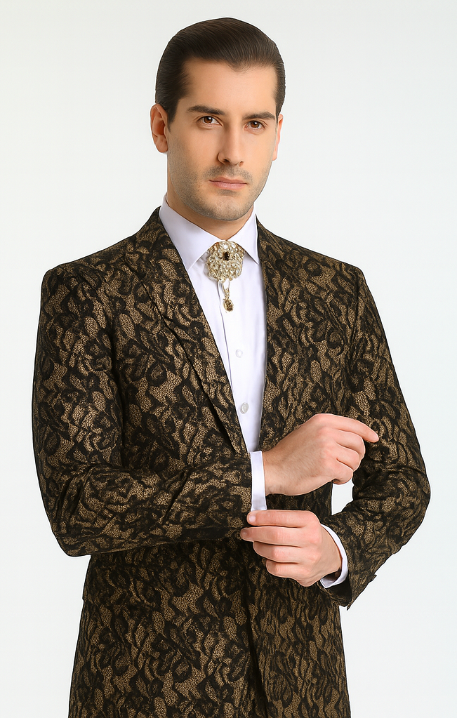 Rossi Man LEO RM1901 Men’s Slim Fit 3-Piece Gold & Black Designer Tuxedo - Formalwear for Events by USA Men's Outlet