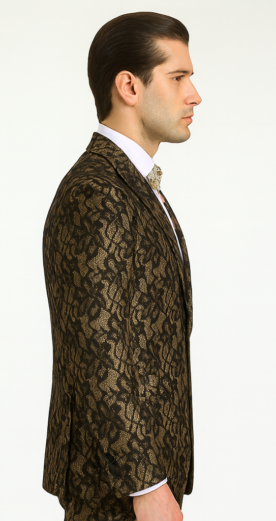 Rossi Man LEO RM1901 Men’s Slim Fit 3-Piece Gold & Black Designer Tuxedo - Formalwear for Events by USA Men's Outlet
