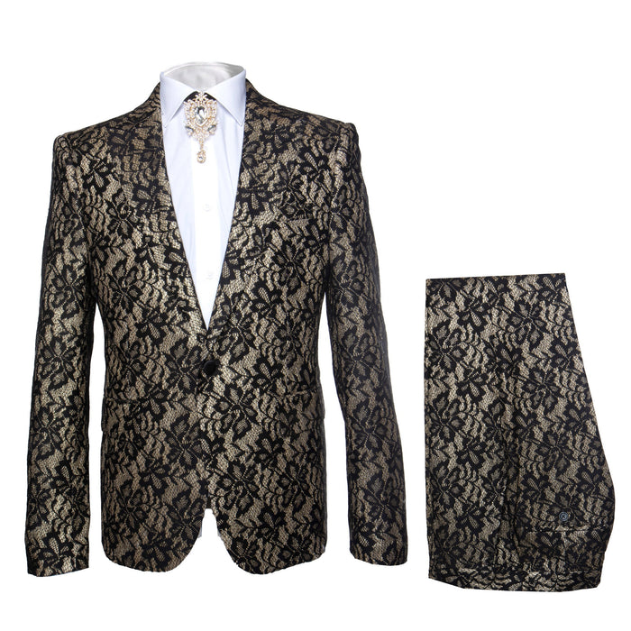 Rossi Man LEO RM1901 Men’s Slim Fit 3-Piece Gold & Black Designer Tuxedo - Formalwear for Events by USA Men's Outlet