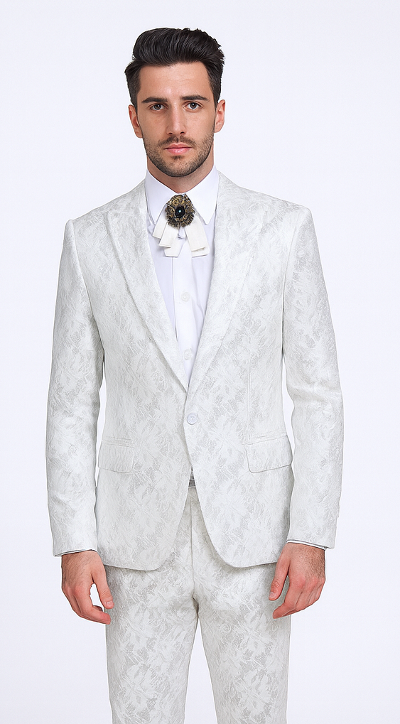 Rossi Man LEO RM1902 Men’s White Designer Tuxedo - Slim Fit Formalwear for Events USA Men's Outlet