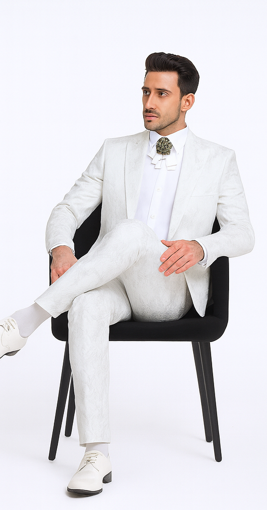 Rossi Man LEO RM1902 Men’s White Designer Tuxedo - Slim Fit Formalwear for Events USA Men's Outlet