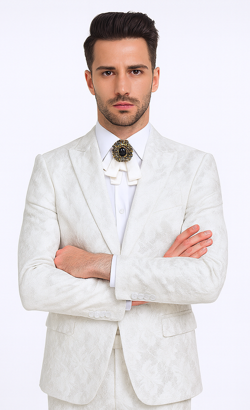 Rossi Man LEO RM1902 Men’s White Designer Tuxedo - Slim Fit Formalwear for Events USA Men's Outlet