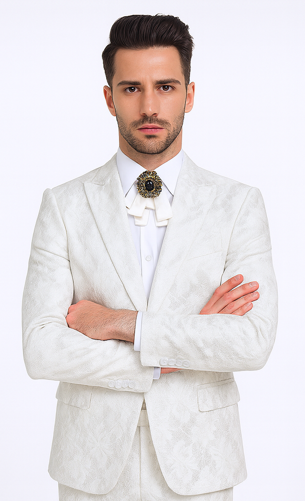 Rossi Man LEO RM1902 Men’s White Designer Tuxedo - Slim Fit Formalwear for Events USA Men's Outlet