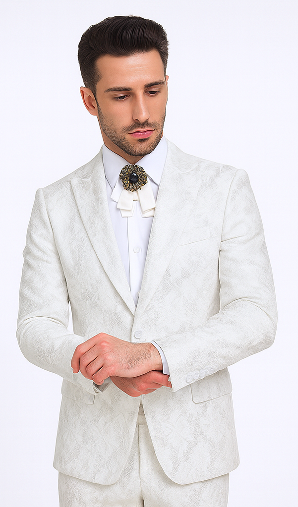 Rossi Man LEO RM1902 Men’s White Designer Tuxedo - Slim Fit Formalwear for Events USA Men's Outlet