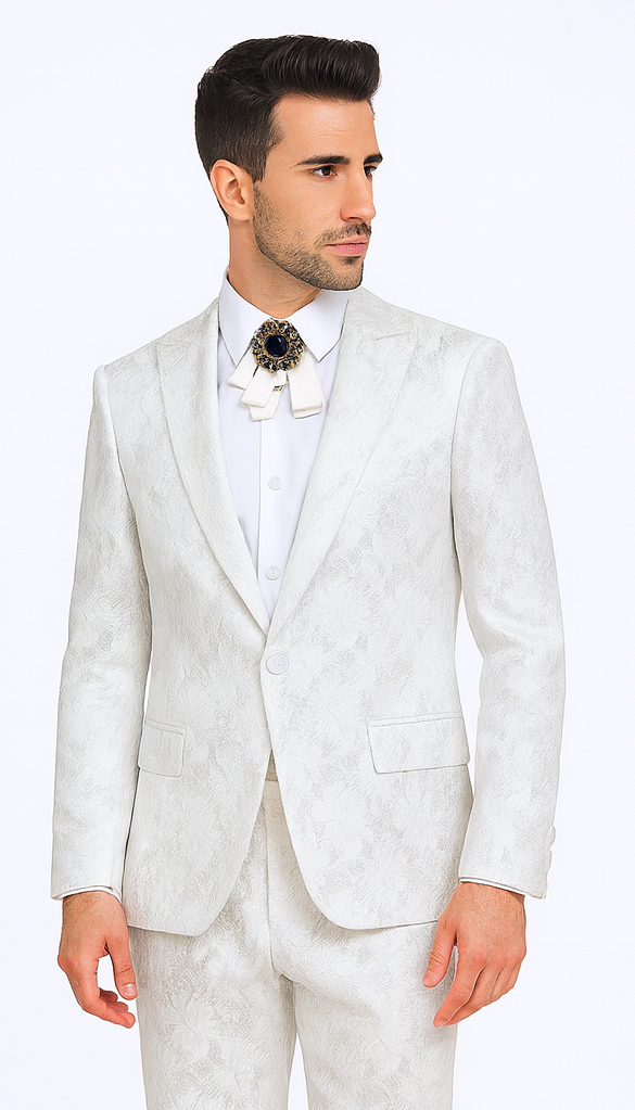 Rossi Man LEO RM1902 Men’s White Designer Tuxedo - Slim Fit Formalwear for Events USA Men's Outlet