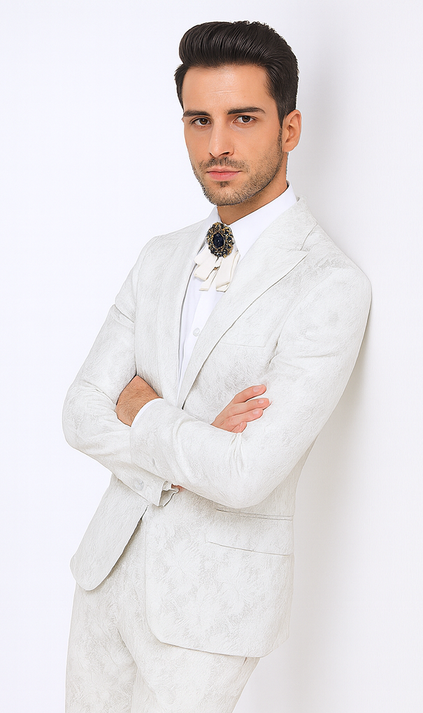 Rossi Man LEO RM1902 Men’s White Designer Tuxedo - Slim Fit Formalwear for Events USA Men's Outlet