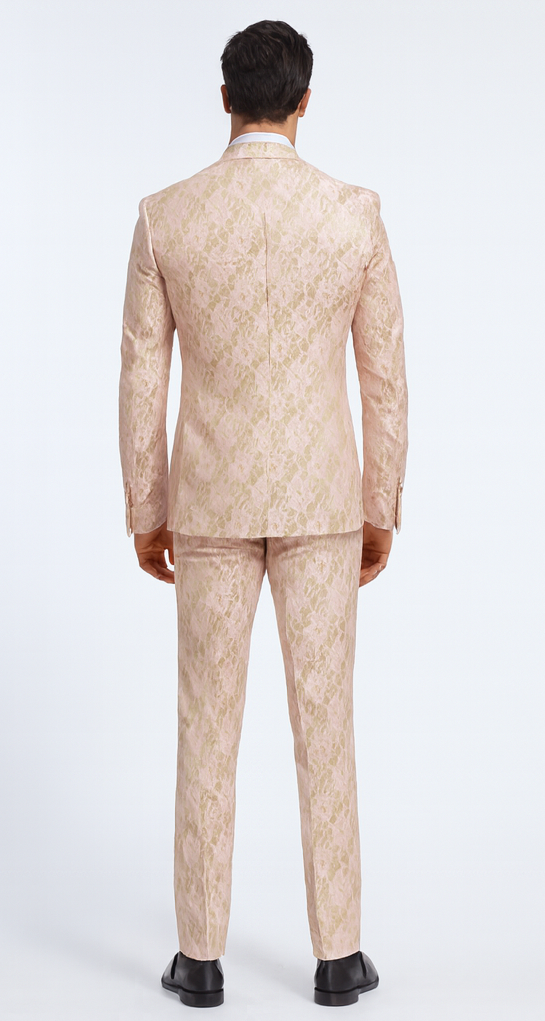 Rossi Man LEO RM1903 Men’s Slim Fit 3-Piece Pink & Gold Designer Tuxedo - Formalwear for Events by USA Men's Outlet