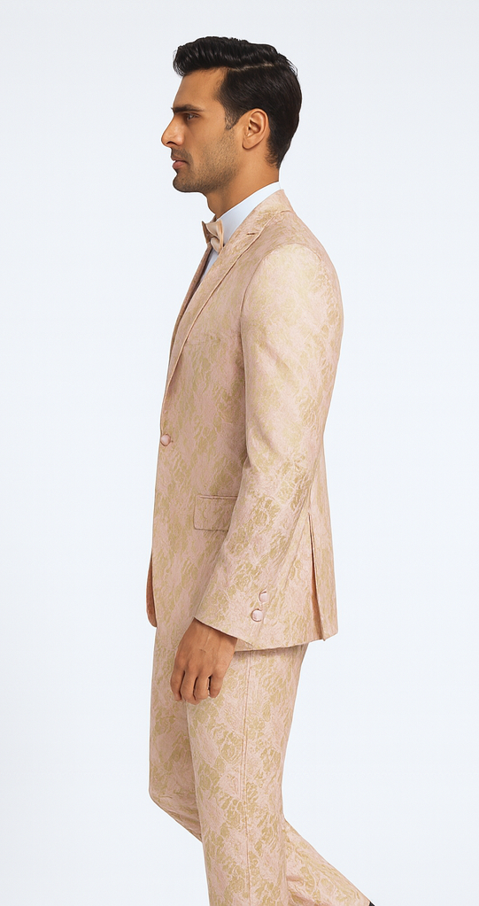 Rossi Man LEO RM1903 Men’s Slim Fit 3-Piece Pink & Gold Designer Tuxedo - Formalwear for Events by USA Men's Outlet