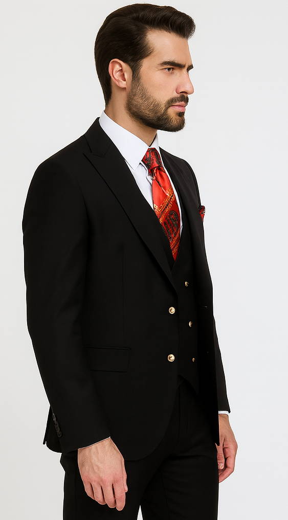 Rossi Man MAX RM1101 Black Slim Fit 3-Piece Suit - Men’s Modern Formalwear at USA Men's Outlet
