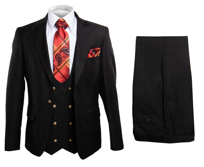 Rossi Man MAX RM1101 Black Slim Fit 3-Piece Suit - Men’s Modern Formalwear at USA Men's Outlet