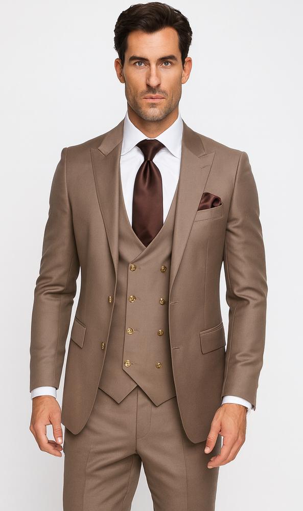 Rossi Man MAX RM1172 Mocha Slim Fit 3-Piece Suit - Men’s Formalwear by USA Men's Outlet