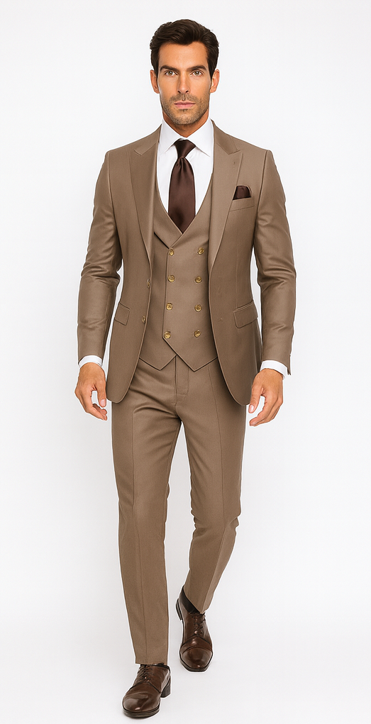 Rossi Man MAX RM1172 Mocha Slim Fit 3-Piece Suit - Men’s Formalwear by USA Men's Outlet