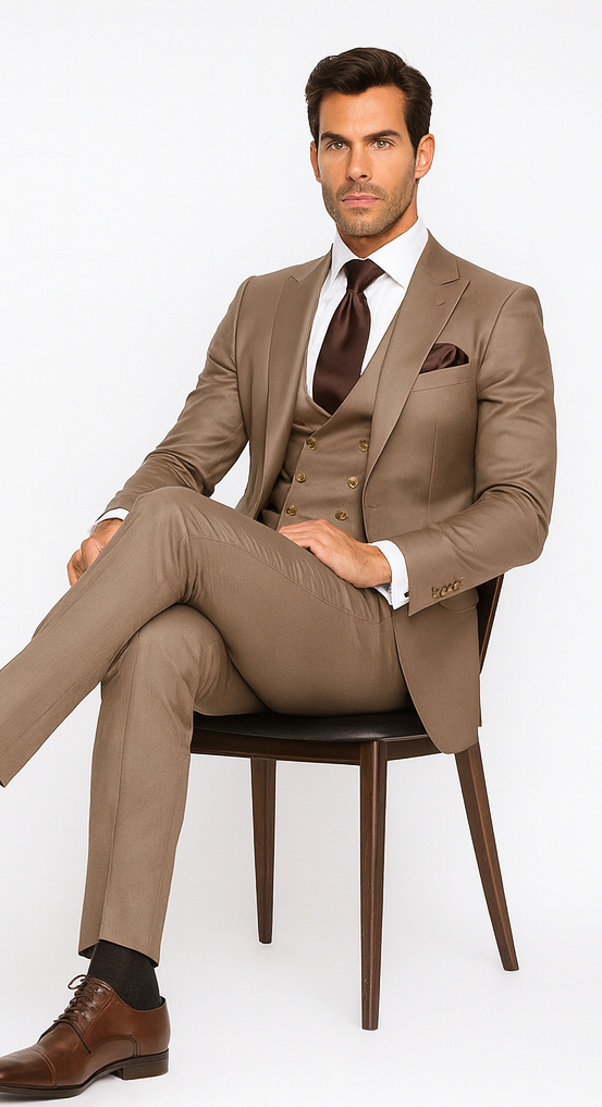 Rossi Man MAX RM1172 Mocha Slim Fit 3-Piece Suit - Men’s Formalwear by USA Men's Outlet