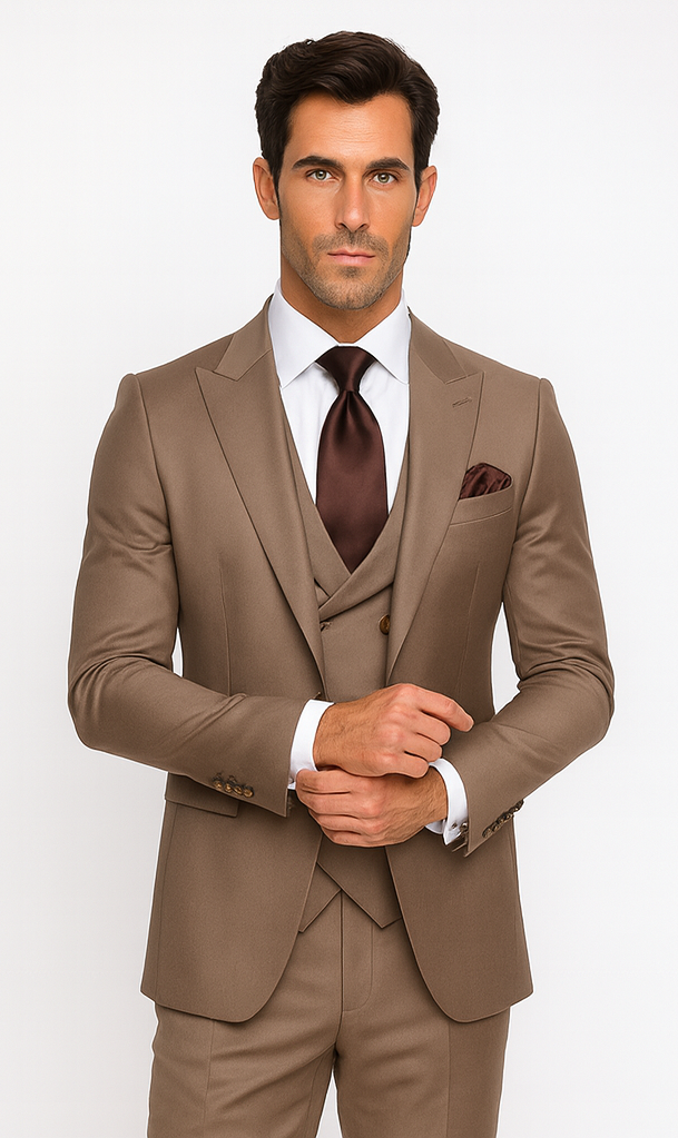 Rossi Man MAX RM1172 Mocha Slim Fit 3-Piece Suit - Men’s Formalwear by USA Men's Outlet